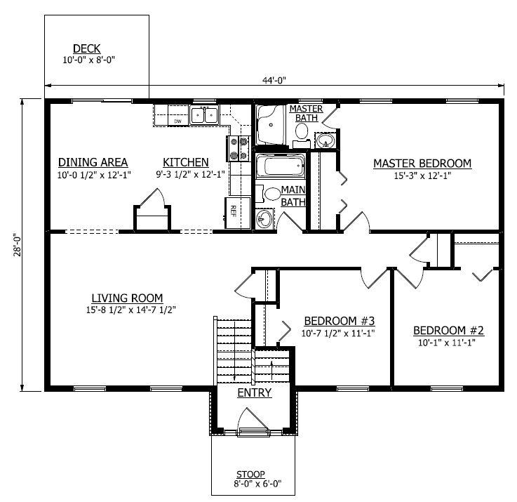 First Floor-Reversed Floor Plan. 1,264sf New Home